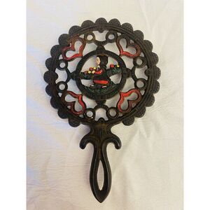 Cast Iron Footed Trivet Amish Girl & Hearts JZH 1952 20 Multicolor Insert VTG